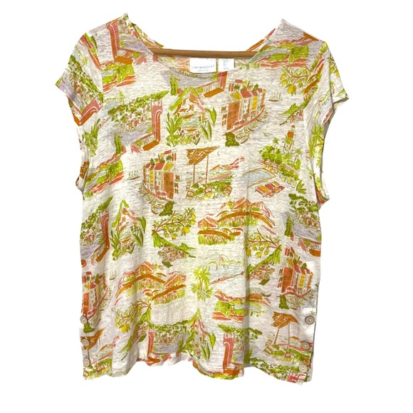 Cynthia Rowley Linen Top Size L Cap Sleeve Beach Summer Vacation Casual - Picture 1 of 5